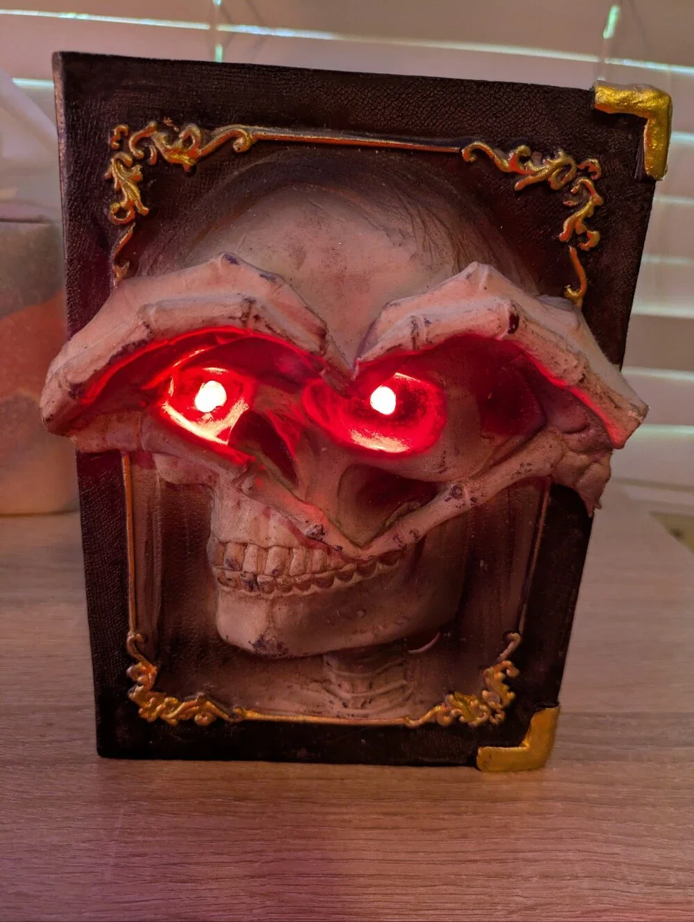 Vintage Gothic Skull Light Up Red Eyes Halloween Book Decor 6x7.5